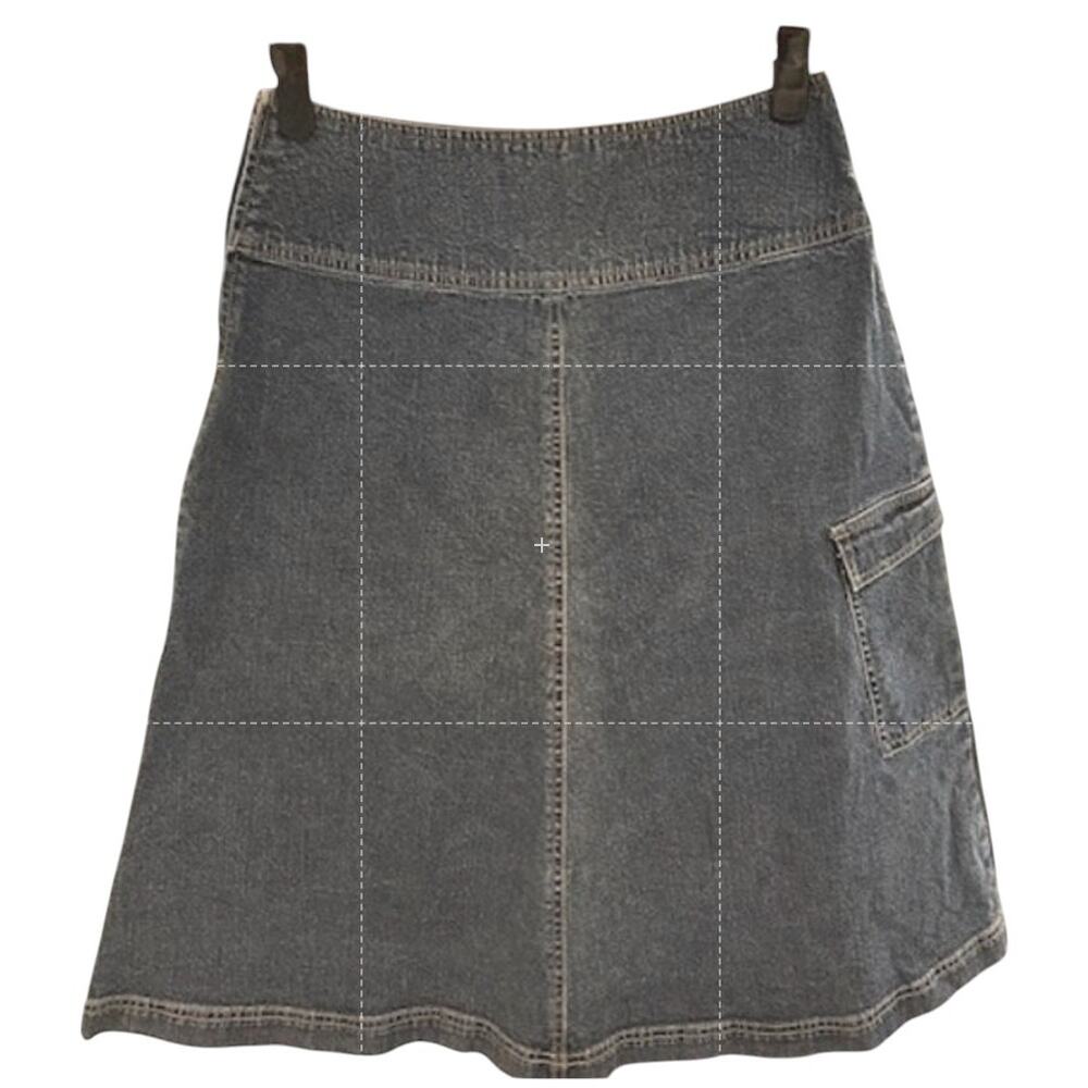 GARNET HILL Women's Denim Skirt 8P 8 Petite Blue A Line Utility Pocket Midi